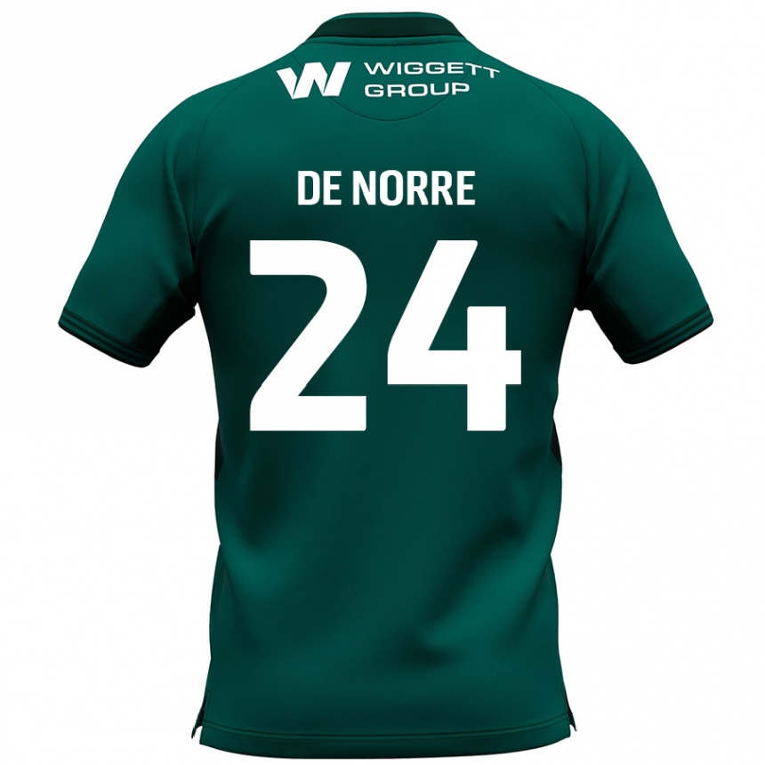 Kids Football Casper De Norre #24 Green Away Jersey 2024/25 T-Shirt Uk