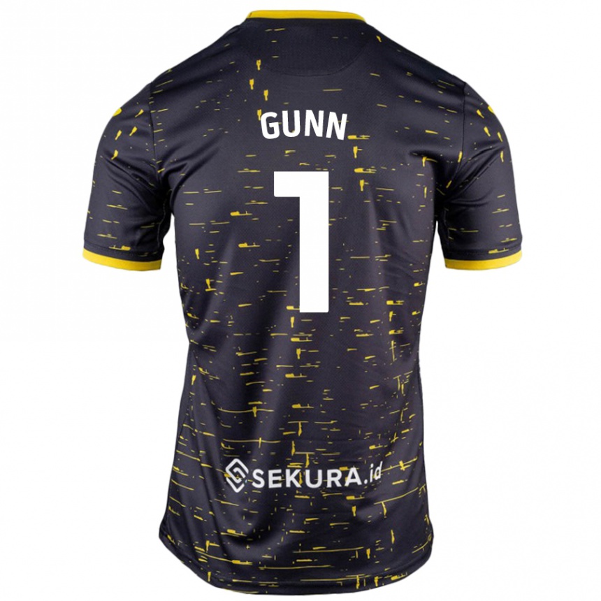 Kids Football Angus Gunn #1 Black Yellow Away Jersey 2024/25 T-Shirt Uk