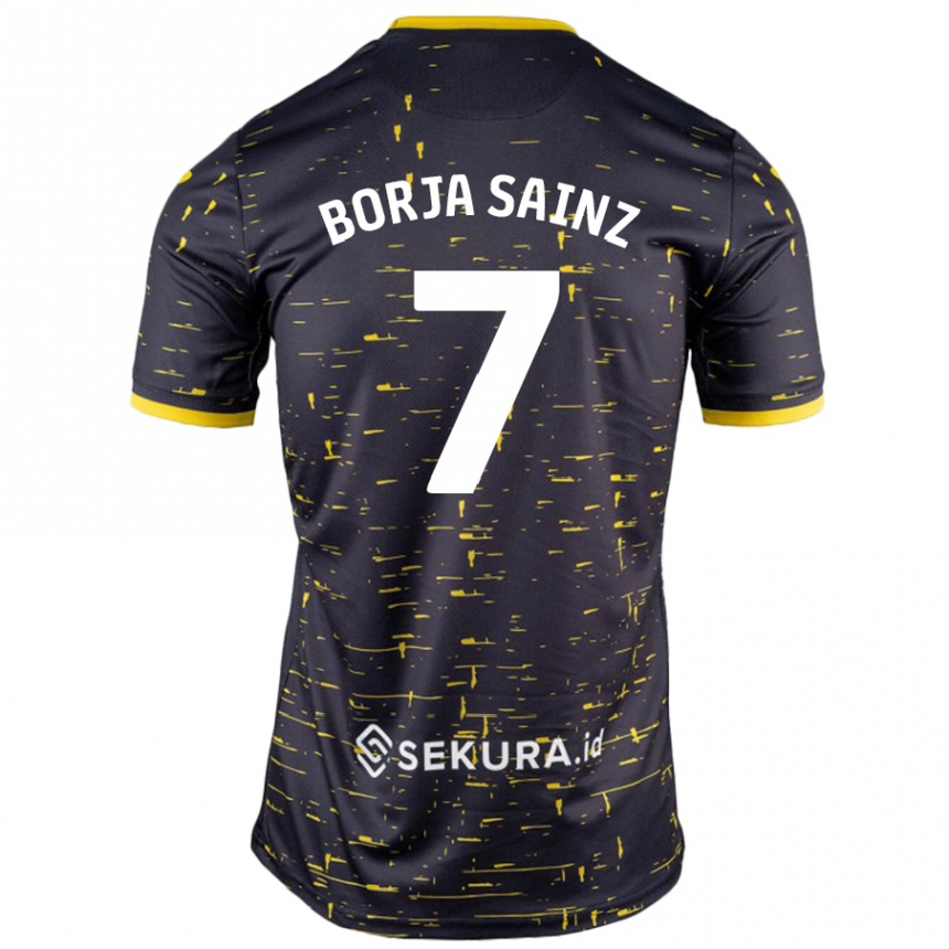 Kids Football Borja Sainz #7 Black Yellow Away Jersey 2024/25 T-Shirt Uk