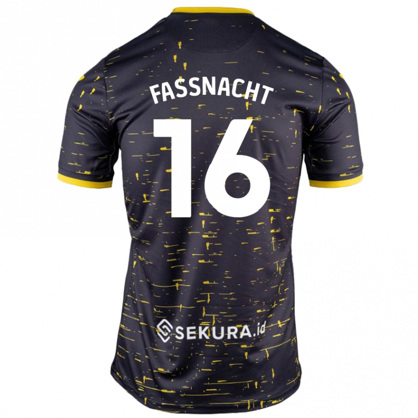 Kids Football Christian Fassnacht #16 Black Yellow Away Jersey 2024/25 T-Shirt Uk