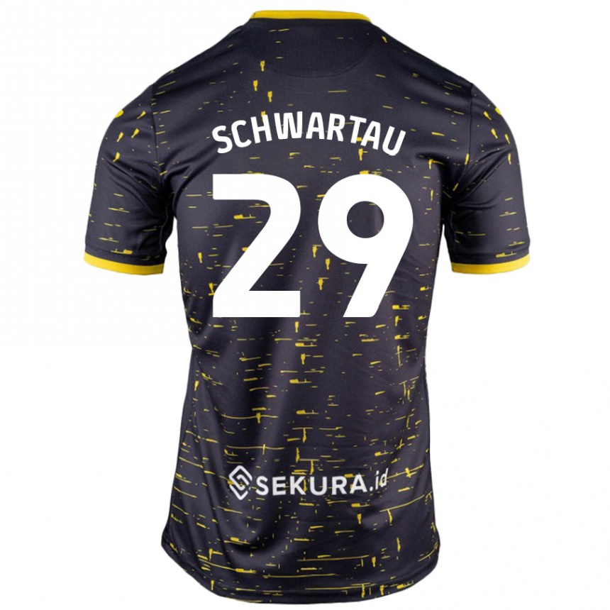 Kids Football Oscar Schwartau #29 Black Yellow Away Jersey 2024/25 T-Shirt Uk