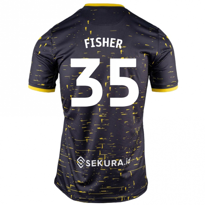 Kids Football Kellen Fisher #35 Black Yellow Away Jersey 2024/25 T-Shirt Uk