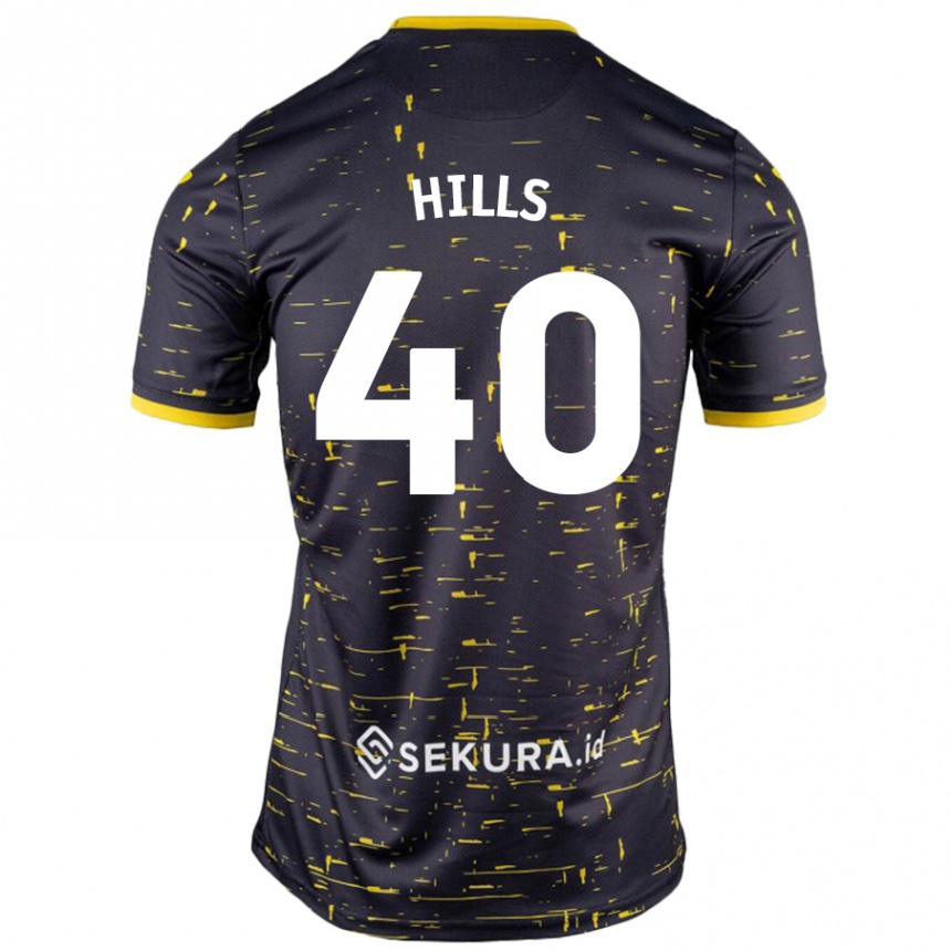 Kids Football Brad Hills #40 Black Yellow Away Jersey 2024/25 T-Shirt Uk