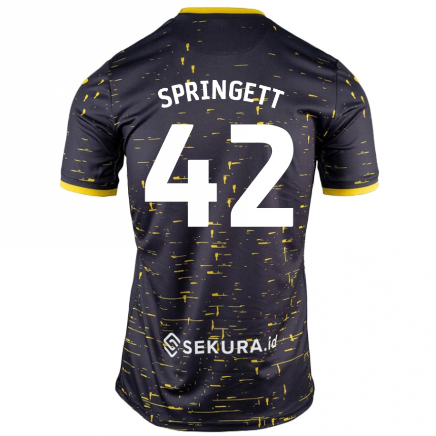 Kids Football Tony Springett #42 Black Yellow Away Jersey 2024/25 T-Shirt Uk