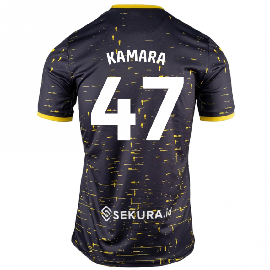 Kids Football Abu Kamara #47 Black Yellow Away Jersey 2024/25 T-Shirt Uk