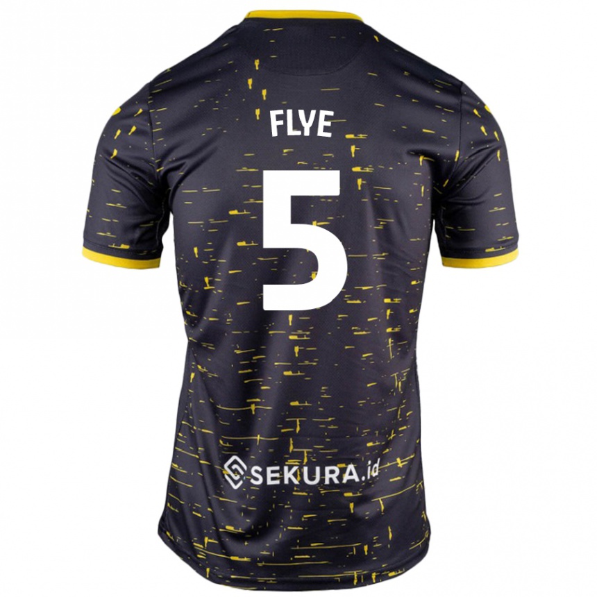 Kids Football Ceri Flye #5 Black Yellow Away Jersey 2024/25 T-Shirt Uk