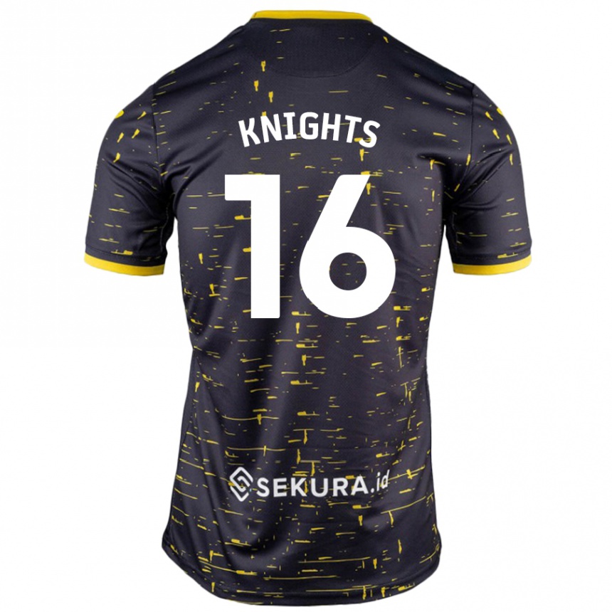 Kids Football Katie Knights #16 Black Yellow Away Jersey 2024/25 T-Shirt Uk