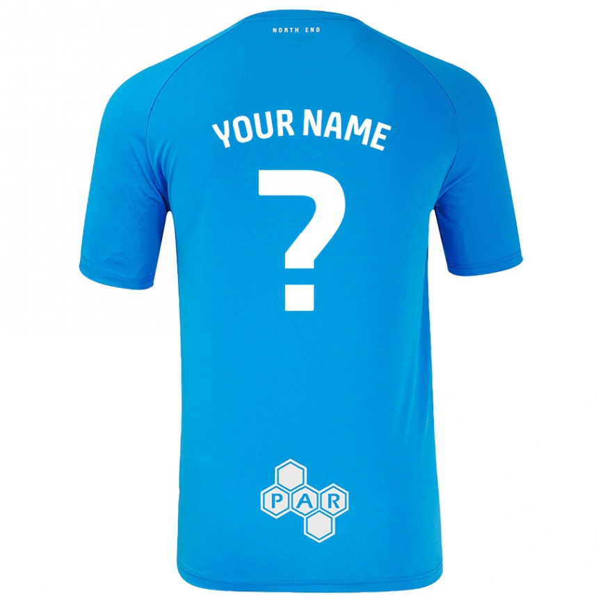 Kids Football Your Name #0 Sky Blue Away Jersey 2024/25 T-Shirt Uk