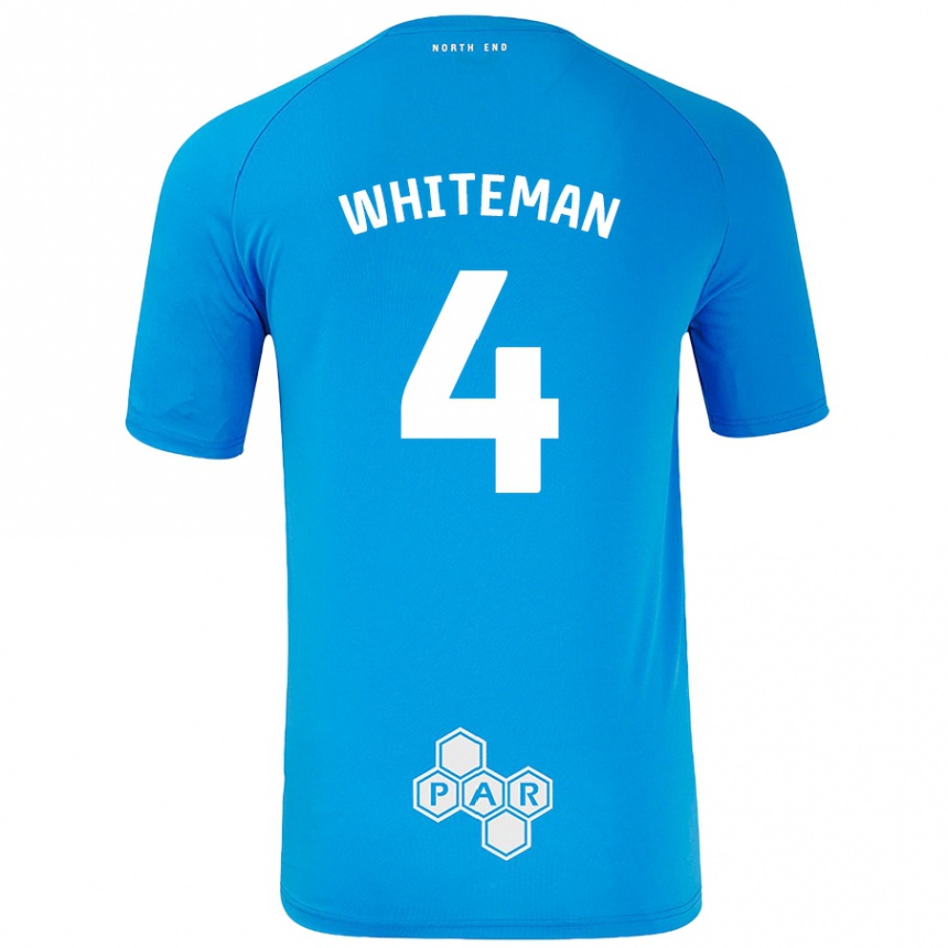 Kids Football Ben Whiteman #4 Sky Blue Away Jersey 2024/25 T-Shirt Uk