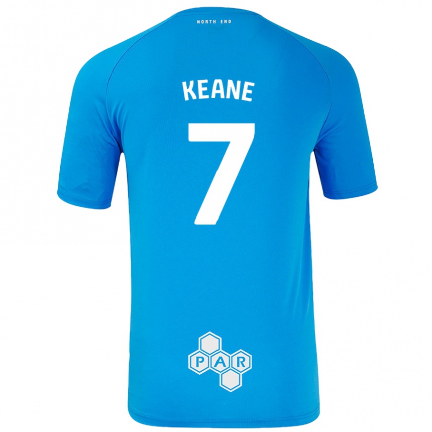 Kids Football Will Keane #7 Sky Blue Away Jersey 2024/25 T-Shirt Uk