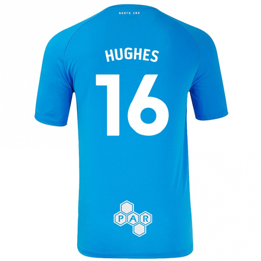 Kids Football Andrew Hughes #16 Sky Blue Away Jersey 2024/25 T-Shirt Uk