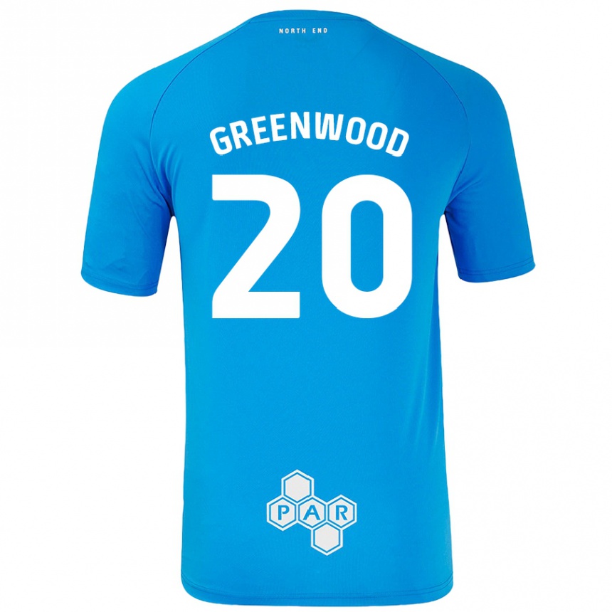 Kids Football Sam Greenwood #20 Sky Blue Away Jersey 2024/25 T-Shirt Uk