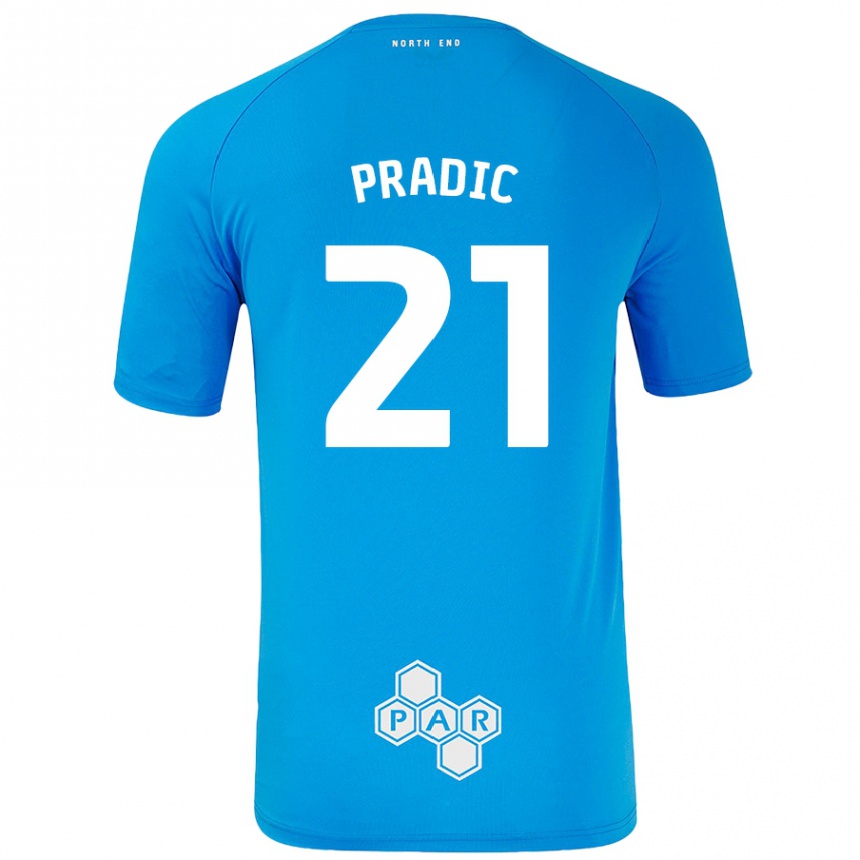 Kids Football James Pradic #21 Sky Blue Away Jersey 2024/25 T-Shirt Uk