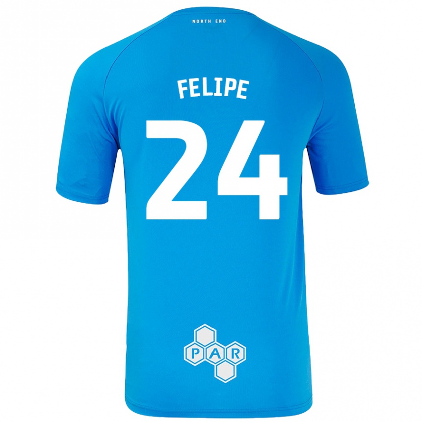 Kids Football Felipe #24 Sky Blue Away Jersey 2024/25 T-Shirt Uk