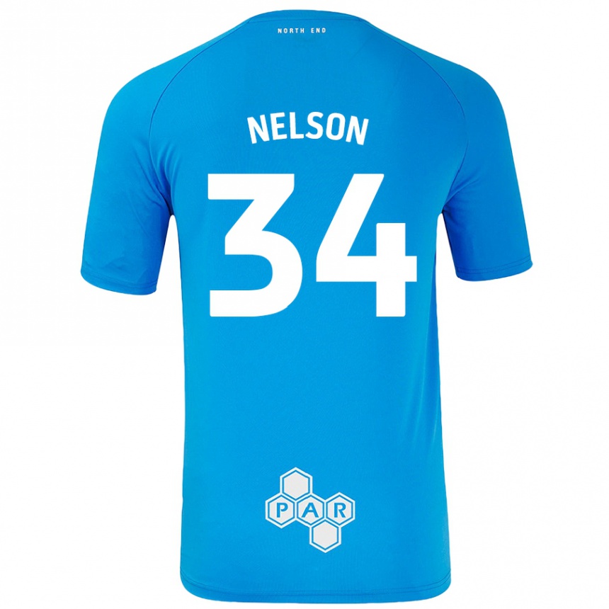 Kids Football Kitt Nelson #34 Sky Blue Away Jersey 2024/25 T-Shirt Uk