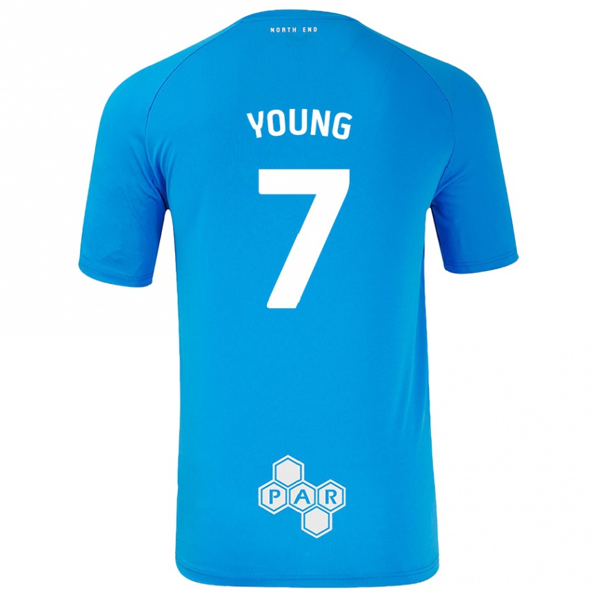 Kids Football Danielle Young #7 Sky Blue Away Jersey 2024/25 T-Shirt Uk