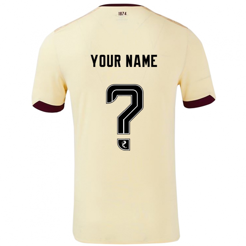 Kids Football Your Name #0 Cream Burgundy Away Jersey 2024/25 T-Shirt Uk