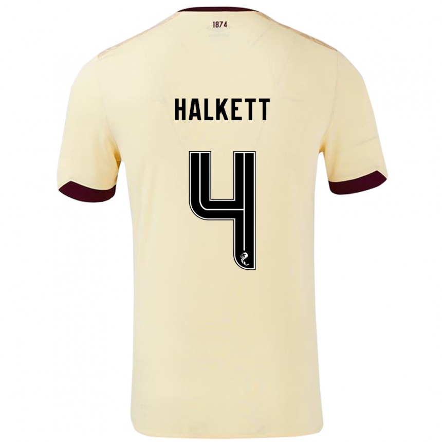 Kids Football Craig Halkett #4 Cream Burgundy Away Jersey 2024/25 T-Shirt Uk