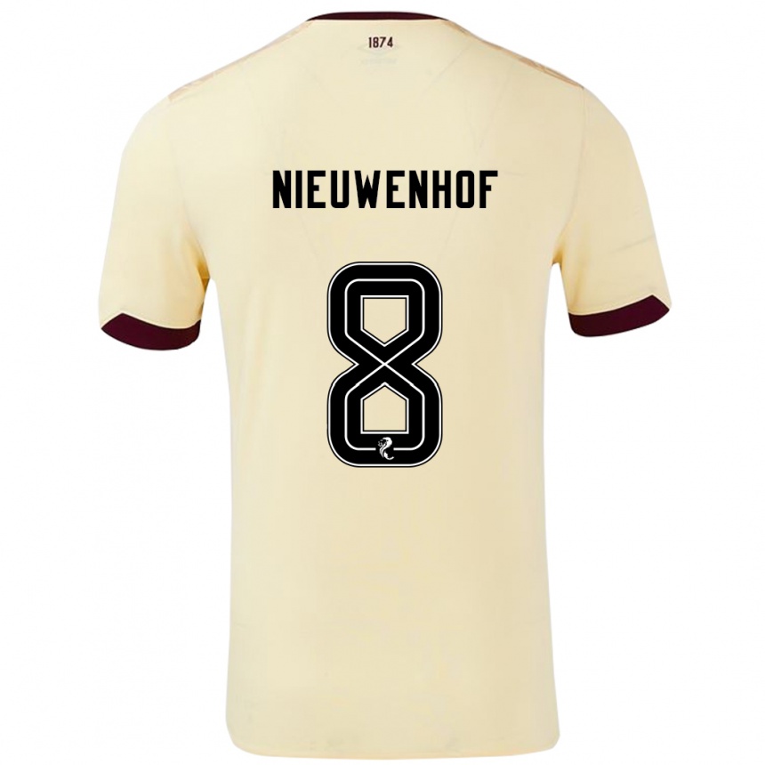 Kids Football Calem Nieuwenhof #8 Cream Burgundy Away Jersey 2024/25 T-Shirt Uk