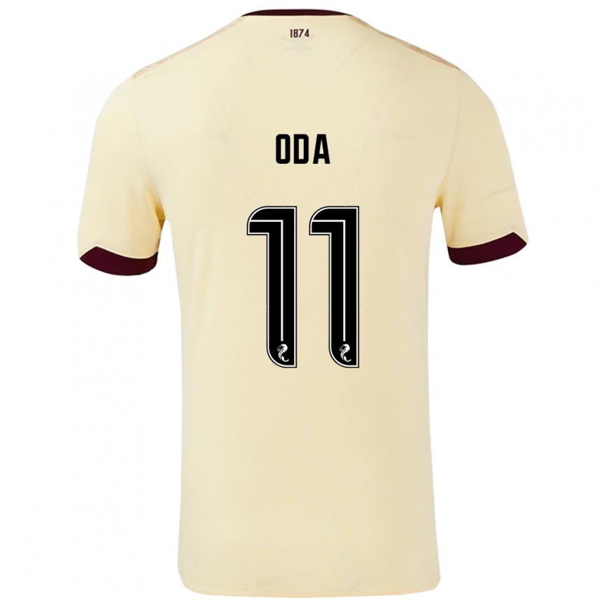 Kids Football Yutaro Oda #11 Cream Burgundy Away Jersey 2024/25 T-Shirt Uk