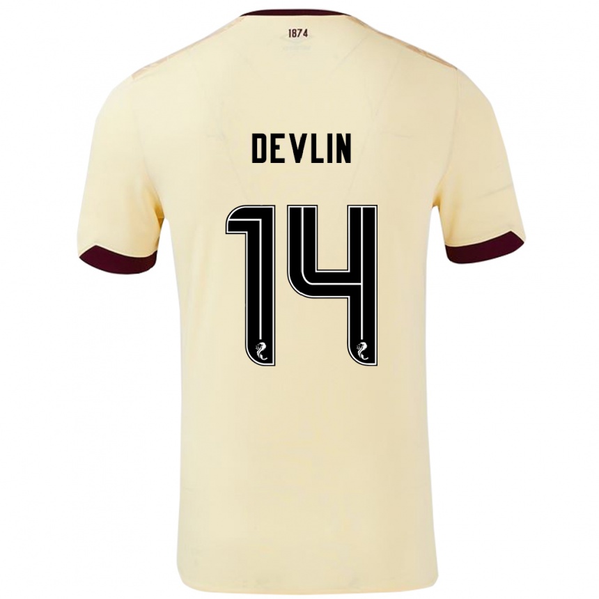 Kids Football Cammy Devlin #14 Cream Burgundy Away Jersey 2024/25 T-Shirt Uk