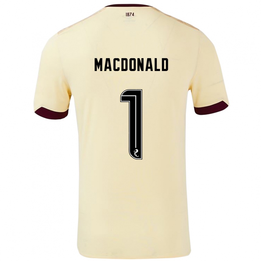 Kids Football Jamie Macdonald #1 Cream Burgundy Away Jersey 2024/25 T-Shirt Uk