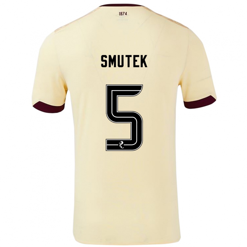 Kids Football Kai Smutek #5 Cream Burgundy Away Jersey 2024/25 T-Shirt Uk