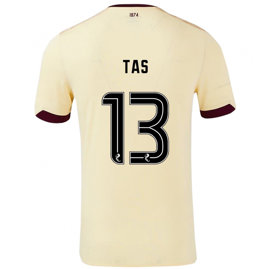 Kids Football Lyndon Tas #13 Cream Burgundy Away Jersey 2024/25 T-Shirt Uk