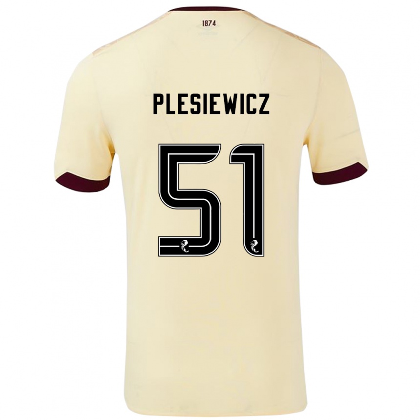 Kids Football Szymon Plesiewicz #51 Cream Burgundy Away Jersey 2024/25 T-Shirt Uk