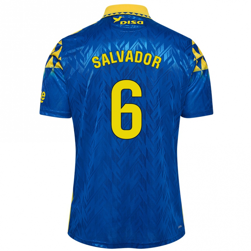 Kids Football Pol Salvador #6 Blue Yellow Away Jersey 2024/25 T-Shirt Uk