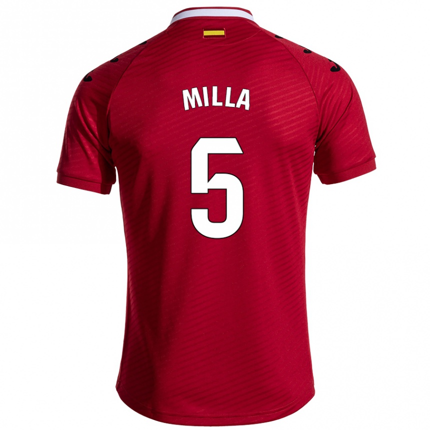 Kids Football Luis Milla #5 Dark Red Away Jersey 2024/25 T-Shirt Uk