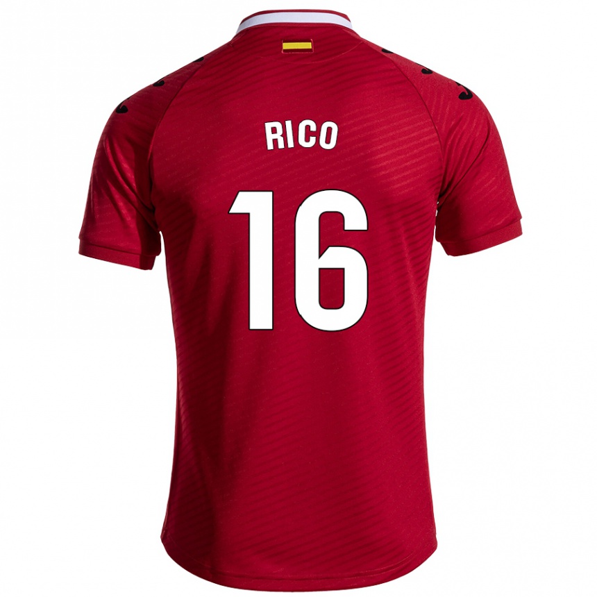 Kids Football Diego Rico #16 Dark Red Away Jersey 2024/25 T-Shirt Uk