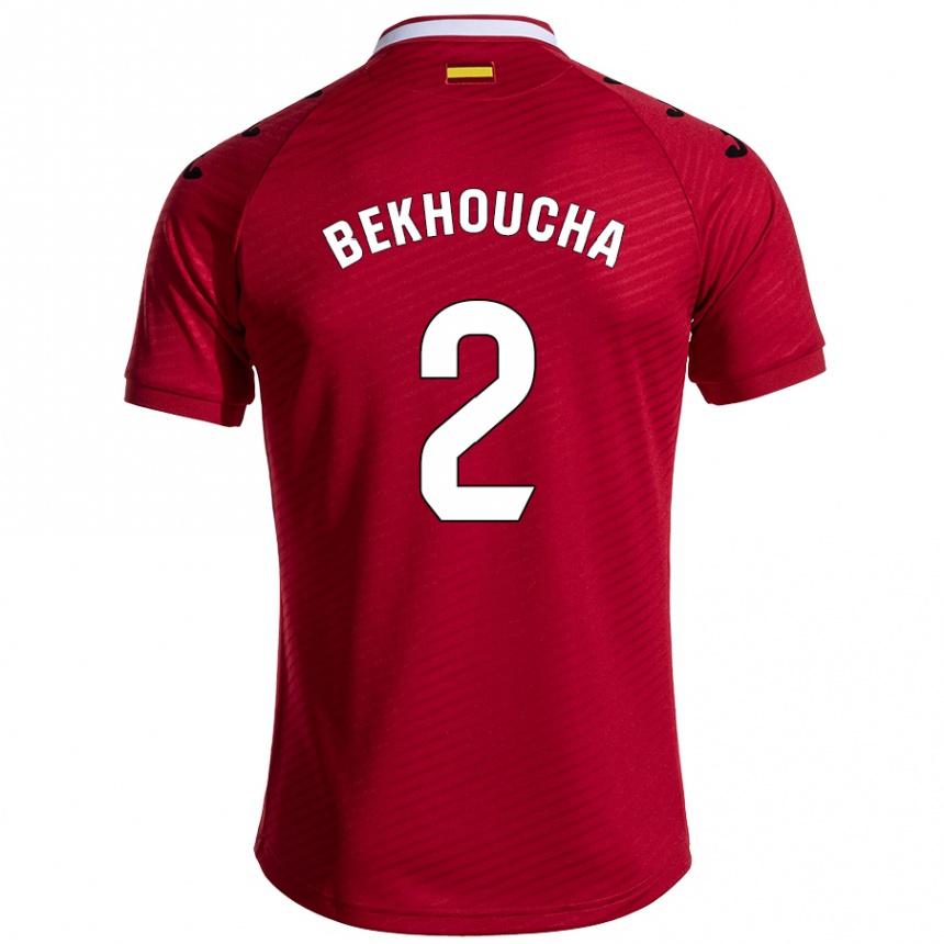 Kids Football Ismael Bekhoucha #2 Dark Red Away Jersey 2024/25 T-Shirt Uk