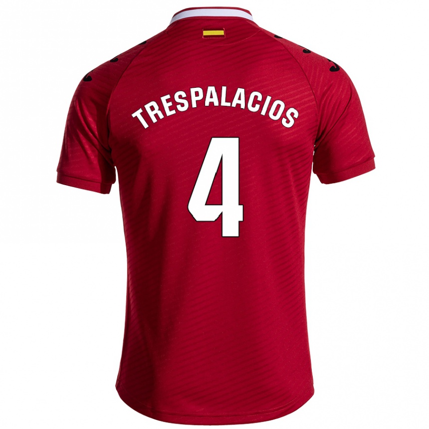 Kids Football Adrián Trespalacios #4 Dark Red Away Jersey 2024/25 T-Shirt Uk