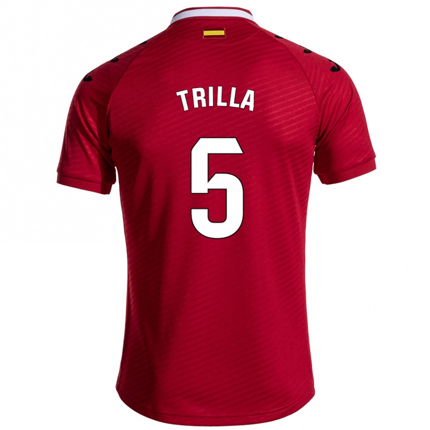 Kids Football Guillem Trilla #5 Dark Red Away Jersey 2024/25 T-Shirt Uk