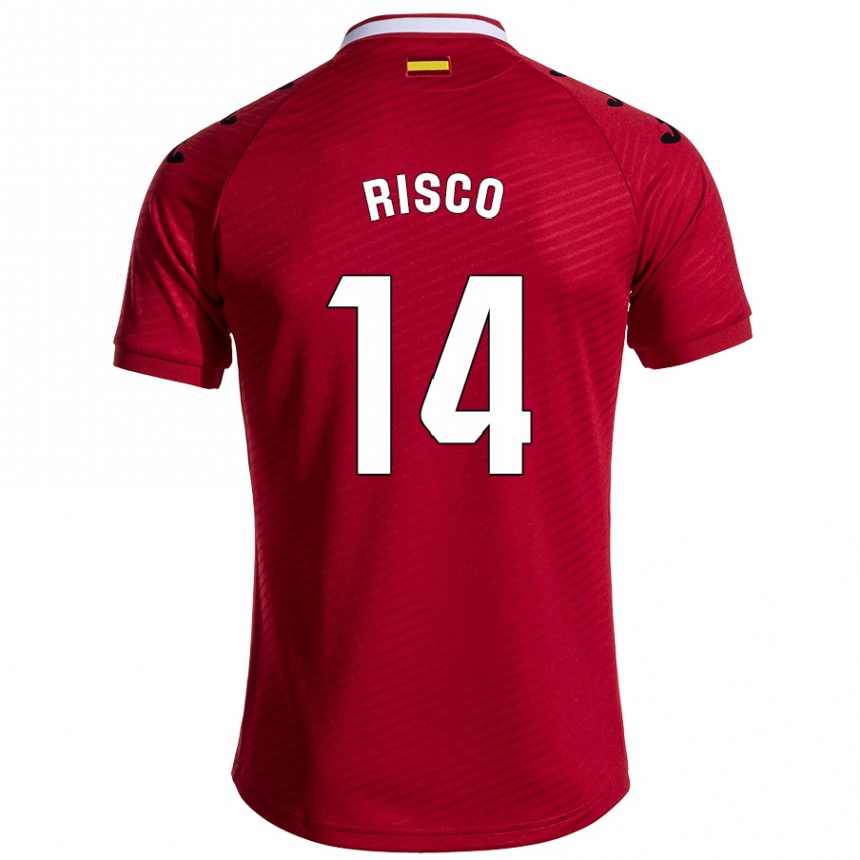 Kids Football Alberto Risco #14 Dark Red Away Jersey 2024/25 T-Shirt Uk