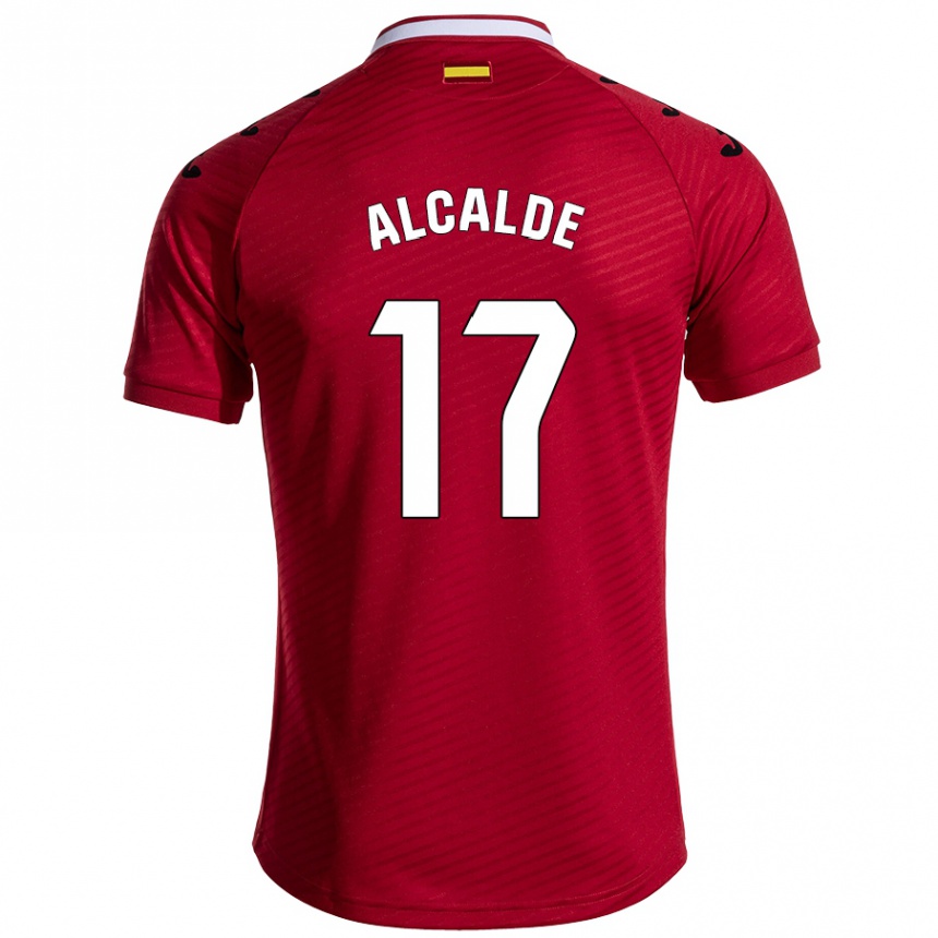 Kids Football Jacobo Alcalde #17 Dark Red Away Jersey 2024/25 T-Shirt Uk