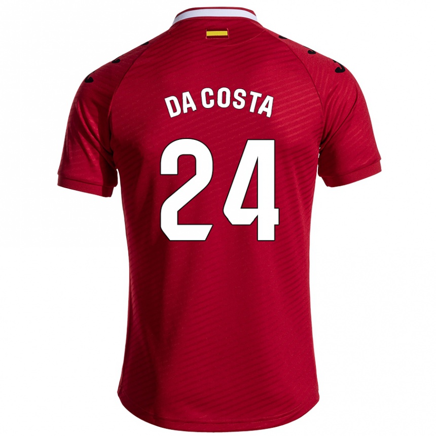 Kids Football Coba Da Costa #24 Dark Red Away Jersey 2024/25 T-Shirt Uk