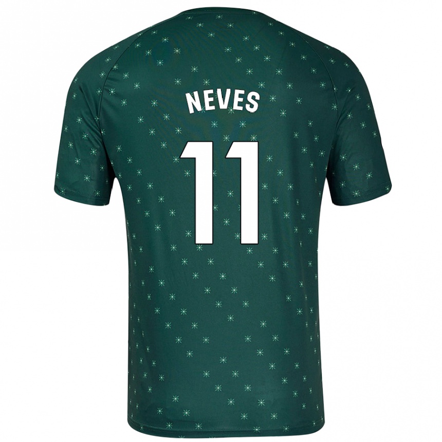 Kids Football Hugo Neves #11 Dark Green Away Jersey 2024/25 T-Shirt Uk