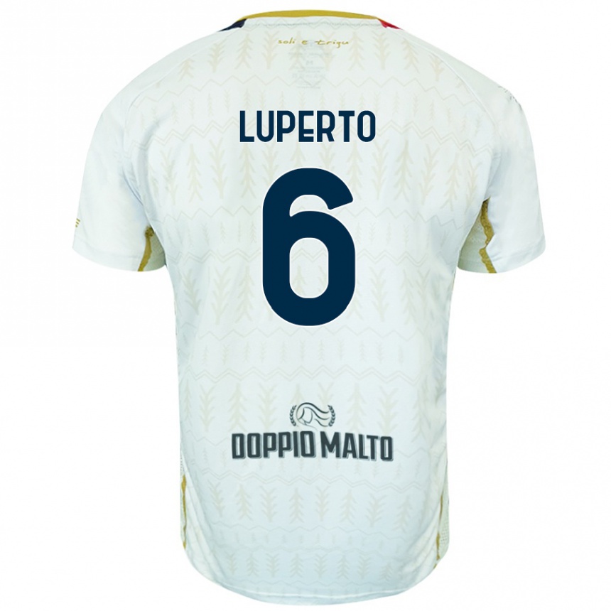 Kids Football Sebastiano Luperto #6 White Away Jersey 2024/25 T-Shirt Uk