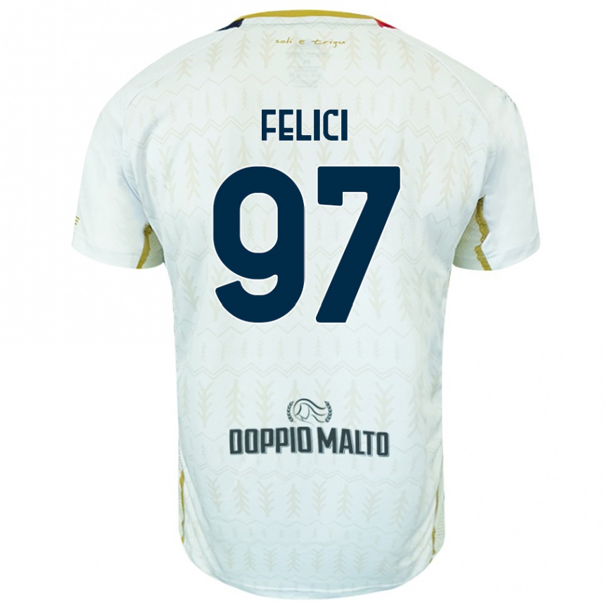 Kids Football Mattia Felici #97 White Away Jersey 2024/25 T-Shirt Uk