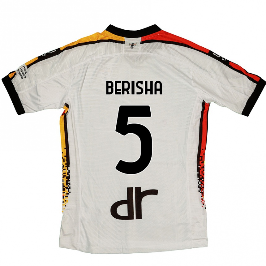 Kids Football Medon Berisha #5 White Black Away Jersey 2024/25 T-Shirt Uk