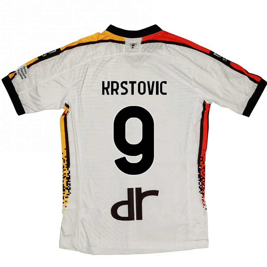 Kids Football Nikola Krstovic #9 White Black Away Jersey 2024/25 T-Shirt Uk