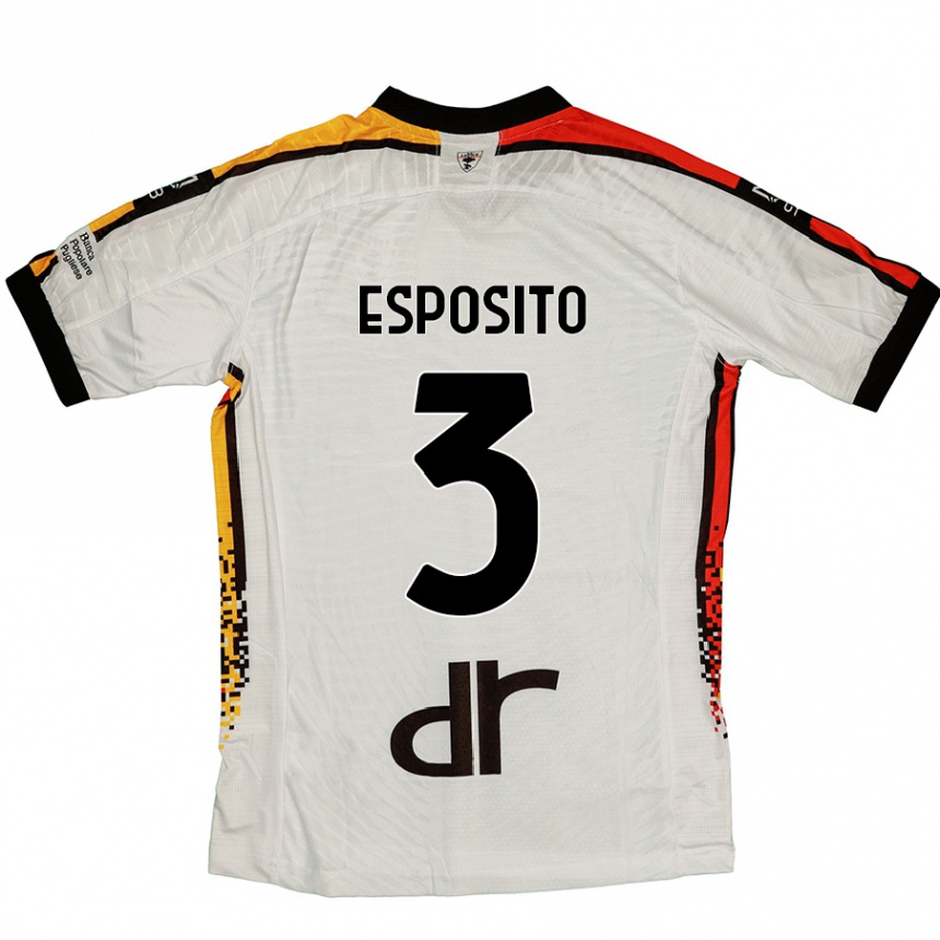 Kids Football Sebastian Esposito #3 White Black Away Jersey 2024/25 T-Shirt Uk