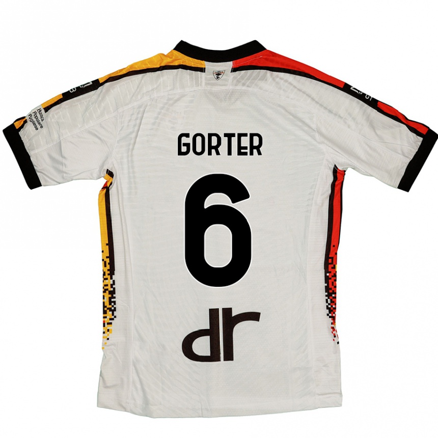 Kids Football Olaf Gorter #6 White Black Away Jersey 2024/25 T-Shirt Uk