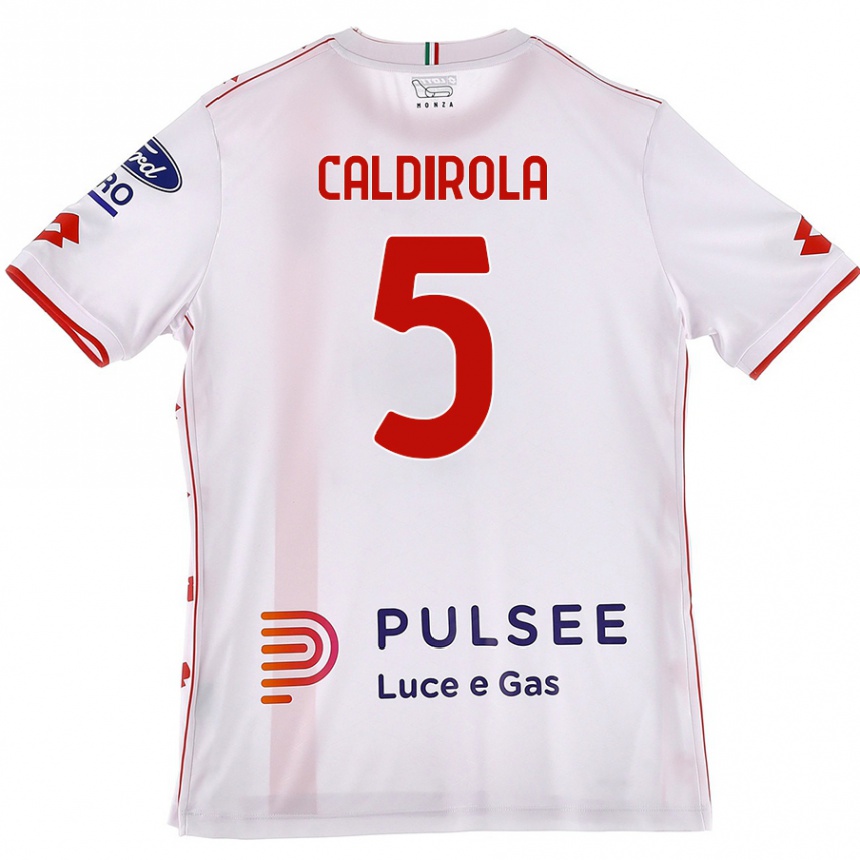 Kids Football Luca Caldirola #5 White Red Away Jersey 2024/25 T-Shirt Uk