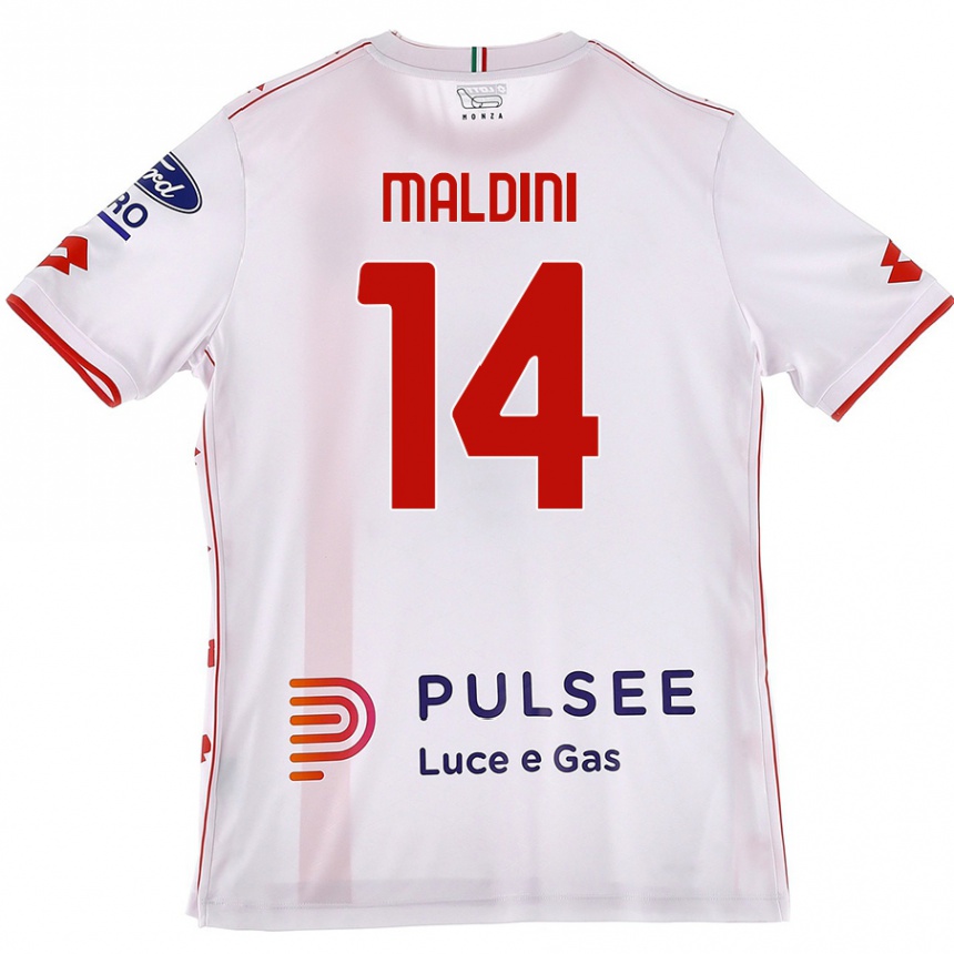 Kids Football Daniel Maldini #14 White Red Away Jersey 2024/25 T-Shirt Uk