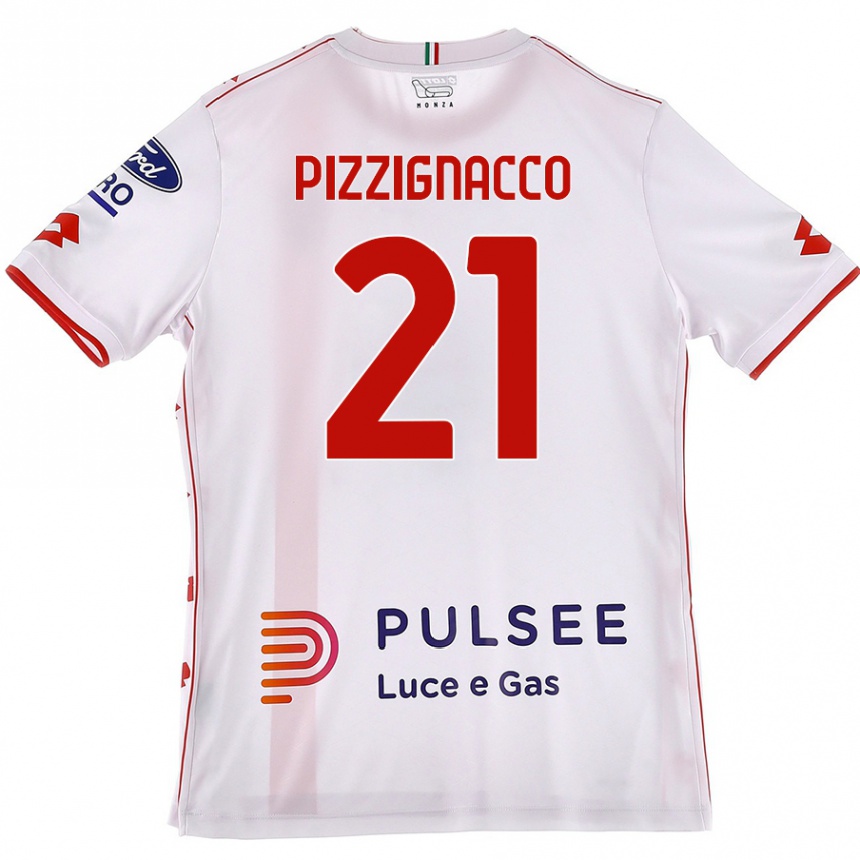 Kids Football Semuel Pizzignacco #21 White Red Away Jersey 2024/25 T-Shirt Uk