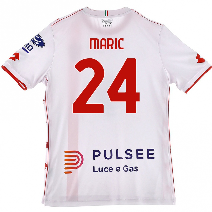 Kids Football Mirko Maric #24 White Red Away Jersey 2024/25 T-Shirt Uk