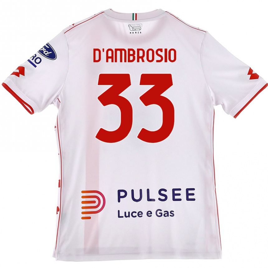 Kids Football Danilo D'ambrosio #33 White Red Away Jersey 2024/25 T-Shirt Uk